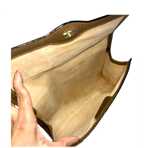 Vintage GUCCI PVC Leather Sherry Line Pouch Clutch Women’s Bag Brown Beige Used - Picture 9 of 17